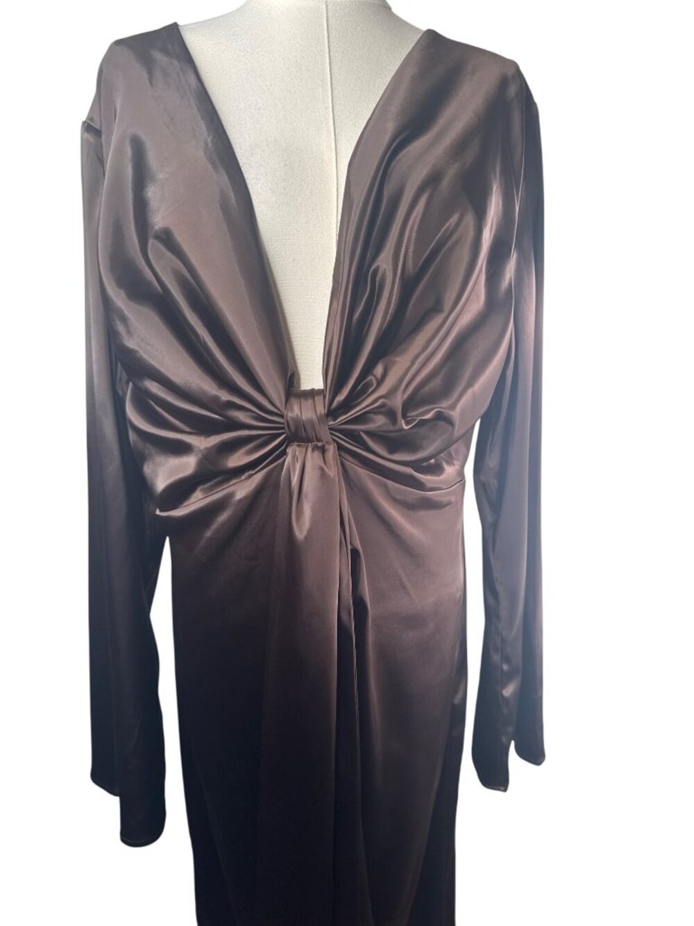 Remi X Revolve OX Choc Brown Dress Long Sleeve Plunge Neck - Picture 8 of 16